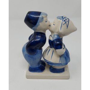 DELFT Blue Dutch Boy Girl Couple Kissing Elesva Holland Vintage Cute EUC